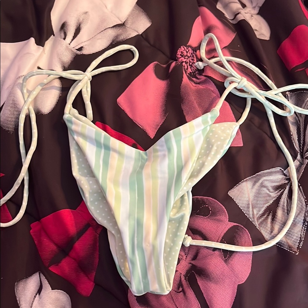 Lali Layla green stripe & polka dot cheeky scrunch adjustable tie bikini bottom